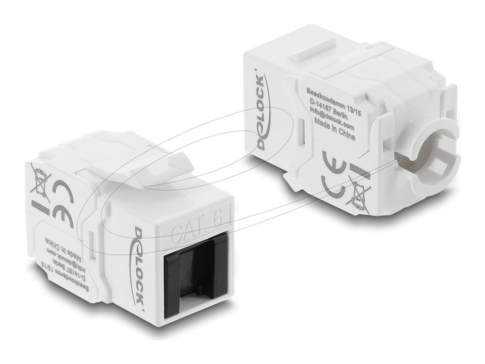 Delock Keystone Modul Rj45 Buchse Zu Lsa Cat.6 Utp Werkzeugfrei Mit Staubschutzklappe Weiß / Schwarz, Flach, Schwarz, Weiß, Rj-45, Lsa, Weiblich, 22/