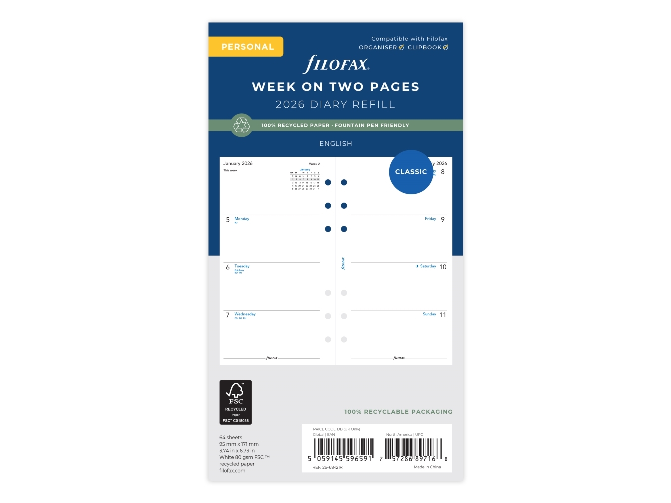 Päiväkirja ECO Personal 2026 Viikko per merkintä englanti