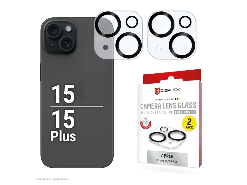 Displex 02113, Apple, Iphone 15/15 Plus, Støvresistent, Slagbestandig, Ridseresistent, Sort, Transparent, 2 Stk