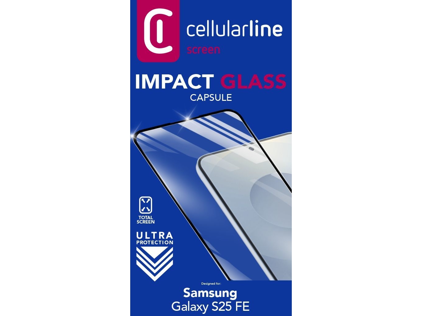 Cellularline Impact Glass Capsule - Galaxy S25 Fe, Samsung, Galaxy S25 Fe, Tropfsicher, Kratzresistent, Schockresistent, Transparent, 1 Stück(E)