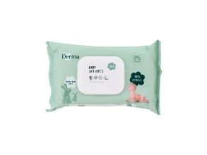Vådserviet Derma Baby Wet Wipes 64stk Svanemærket/Allergimærket uden Parfume,12 pk x 64 stk/krt