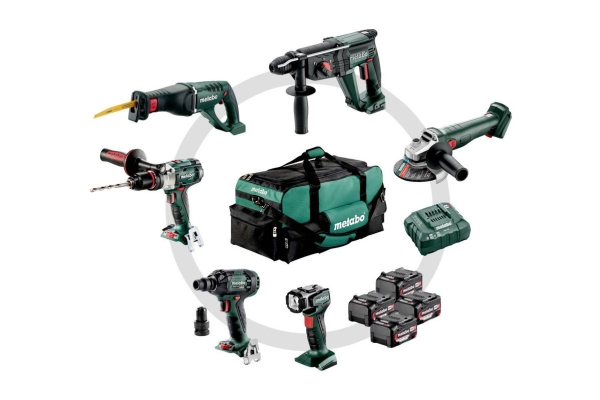 Metabo 18V Combo-sæt 6.1 - SB 18 LTX, SSW 18 LTX 300 BL, KH 18 LTX 24, W 18 L 9-125 Quick, SSEP 18 LT, ULA - 4×4,0 Ah - taske