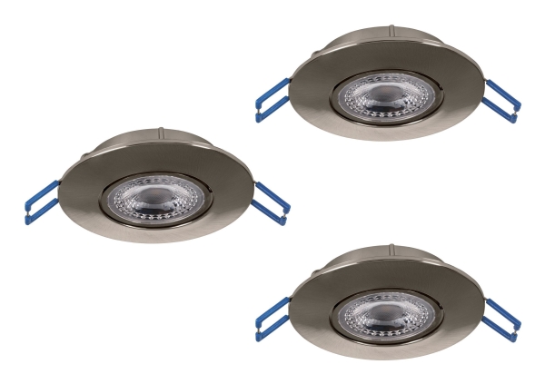 EGLO ZUJAR indbygningsspot Ø90 340lm, 3-pak, børstet stål