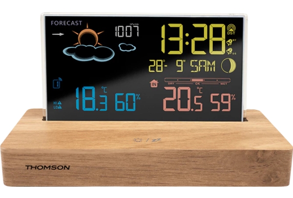 Thomson CT610, Træ, Indendørs termometer, Udendørs barometer, Udendørs hygrometer, Udendørs termometer, 85 - 110 kPa, 20 - 95%, -9,9 - 50 °C, 14,2 - 122 °F