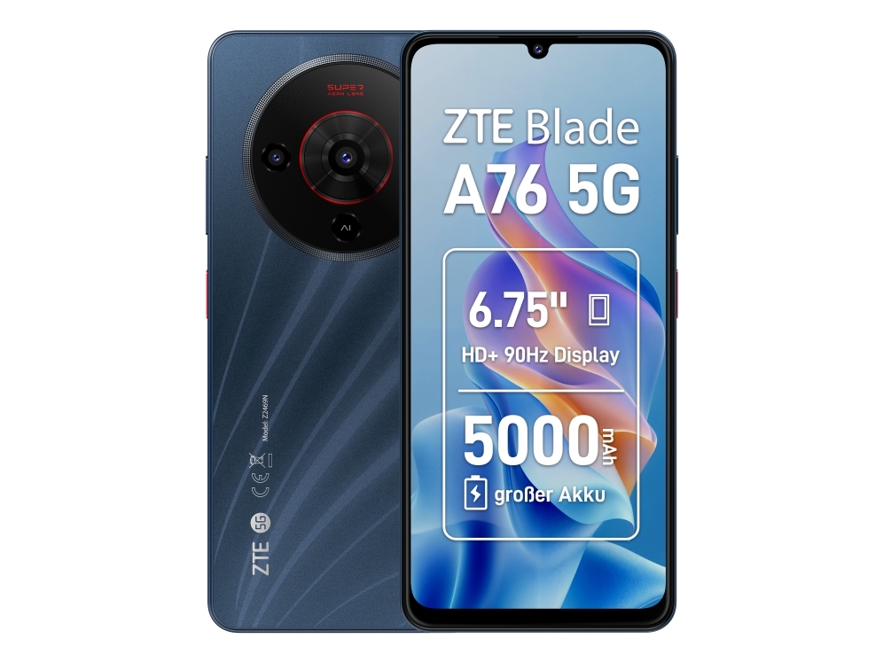 Zte Blade A76 5G, 17,1 Cm (6.75"), 1600 X 720 Pixel, 4 Gb, 128 Gb, 50 Mp, Sort