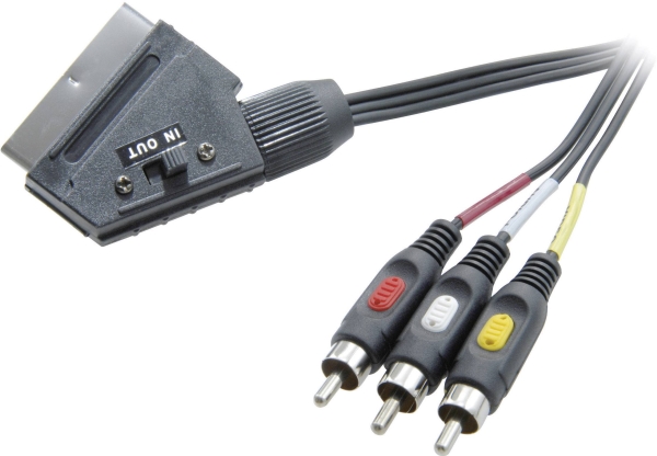 Speaka Professional Scart / Composite (Phono) Tv Receiver Anschlusskabel [1X Scart Stecker - 3X Cinch Stecker] 2.00 M Schwarz