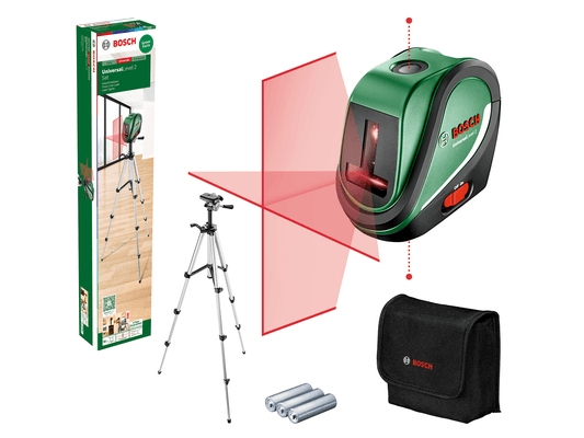 Bosch UniversalLevel 2 Set, 10 m, 0,5 mm/m, 4°, 4 sek./side, Horisontal/vertikal, Rød