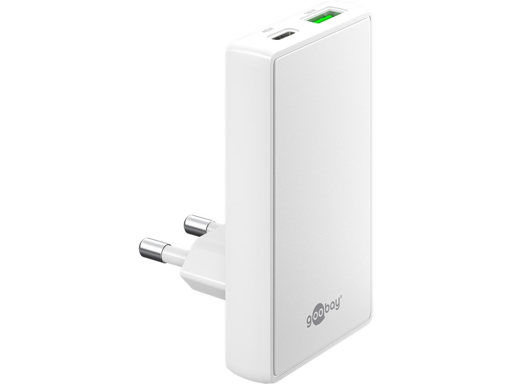 Goobay USB-C GaN vægoplader 45 W - 1x USB-C + 1x USB-A - Hvid