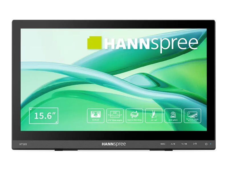 Hannspree HT165HPB - LED-skærm - 15.6 - touchscreen - 1920 x 1080 Full HD (1080p) @ 60 Hz - IPS - 250 cd/m² - 800:1 - 15 ms - HDMI, VGA - højtalere
