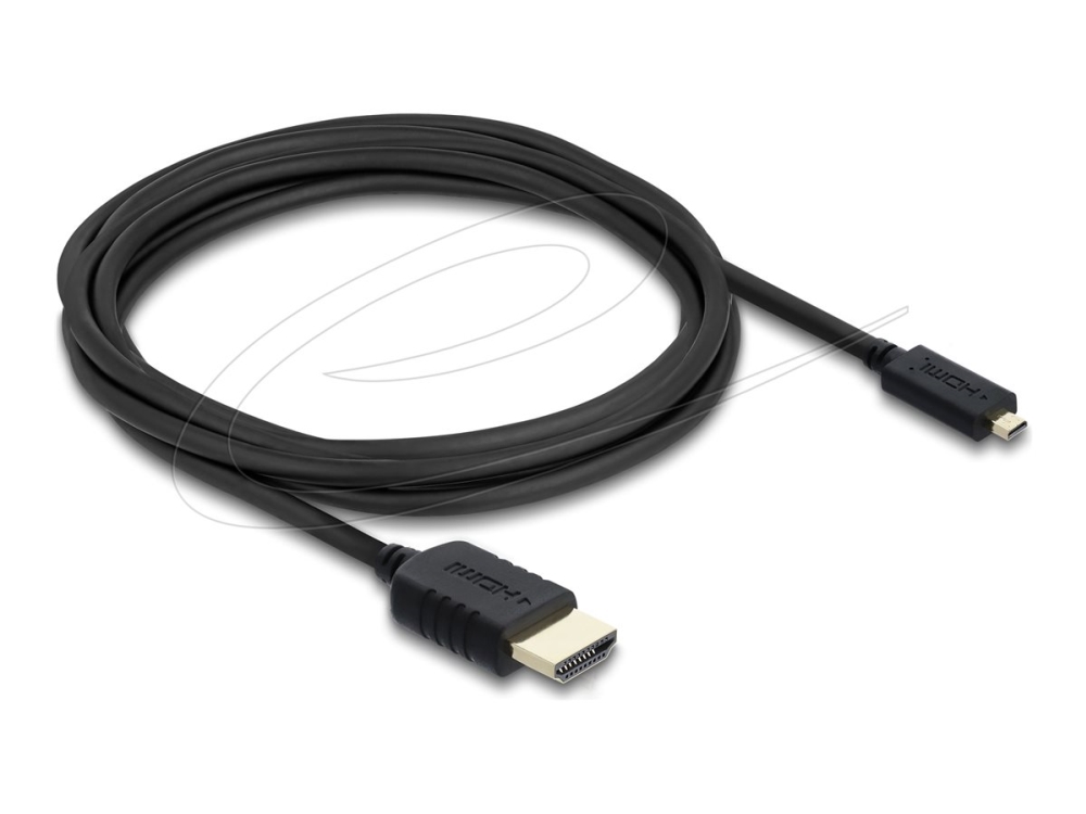 Delock - High Speed - Hdmi-Kabel - Hdmi Han Til 19 Pin Micro Hdmi Type D Han - 3 M - Tredobbet Afskærmet Koaksialkabel - Sort - 8K60 Hz (7680 X 4320)