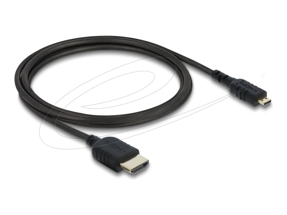 Delock - High Speed - Hdmi-Kabel - Hdmi Han Til 19 Pin Micro Hdmi Type D Han - 1 M - Tredobbet Afskærmet Koaksialkabel - Sort - 8K60 Hz (7680 X 4320)