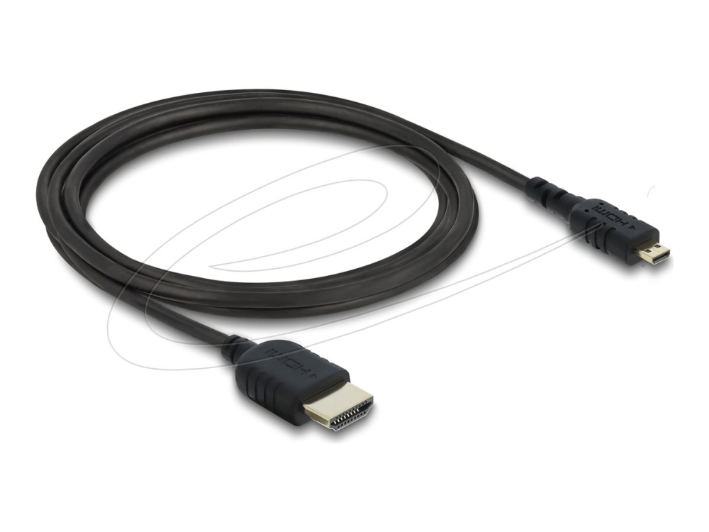 Delock - High Speed - Hdmi-Kabel - Hdmi Han Til 19 Pin Micro Hdmi Type D Han - 2 M - Tredobbet Afskærmet Koaksialkabel - Sort - 8K60 Hz (7680 X 4320)