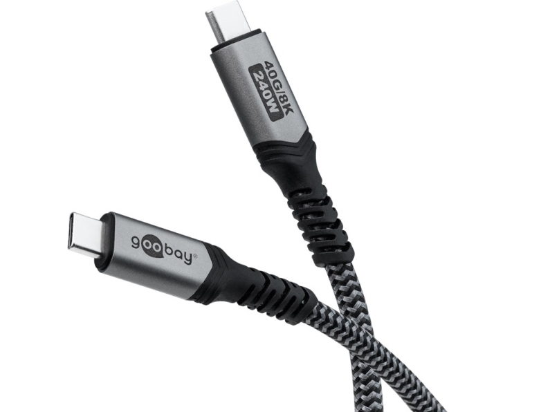 Goobay 74212, 1,5 m, USB C, USB C, 40 Gbit/s, Svart, Grå | Datortillbehör - Kablar & adaptrar - Datakablar | GameStuff