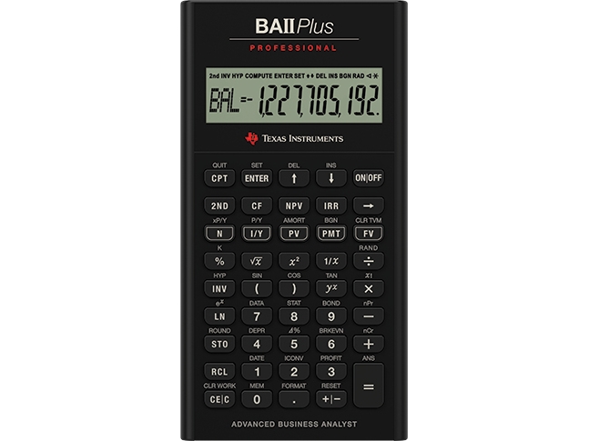Texas Instruments BA-II Plus, Lomme, Finansiel, Display vipning, Batteri, Sort