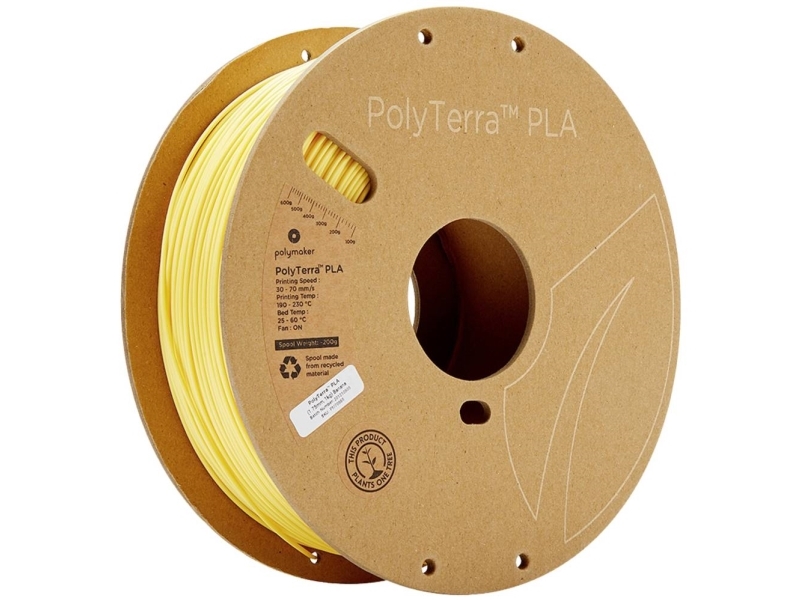 Polymaker 70865 PolyTerra PLA Filament PLA-muovi, jossa on pienempi muovipitoisuus 1,75 mm 1000 g Pastellin keltainen (matta) 1 kpl 1 kpl