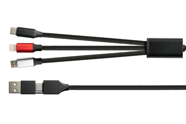 Python Py-Usb001s, 1,2 M, Usb A/Usb C, Usb C/Micro-Usb B/Lightning, Sort
