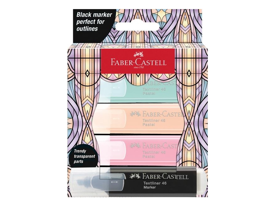 Faber-Castell Glassy Pastell, 4 Pc(S), Multicolour, Bullet Tip, Multicolour, Rectangle, 1.5 Mm