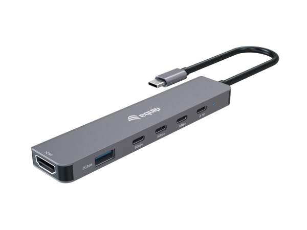 Equip Adapter Usb-C-&Gthdmi/4Xusb-C/Usb-A 4K/ 60Hz 0.25M Aluminium.