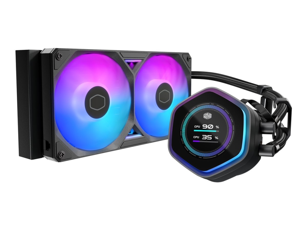 Cooler Master MasterLiquid 240 Atmos II LCD ARGB - Kylsystem med vätska till processorn - Elementstorlek: 240 mm - (för: LGA1851, LGA1700, LGA1200, LGA1151, LGA1150, LGA1156, AM4, AM5) - 120 mm - svart | Datorkomponenter - Kylning & moddning - CPU Kylning | GameStuff