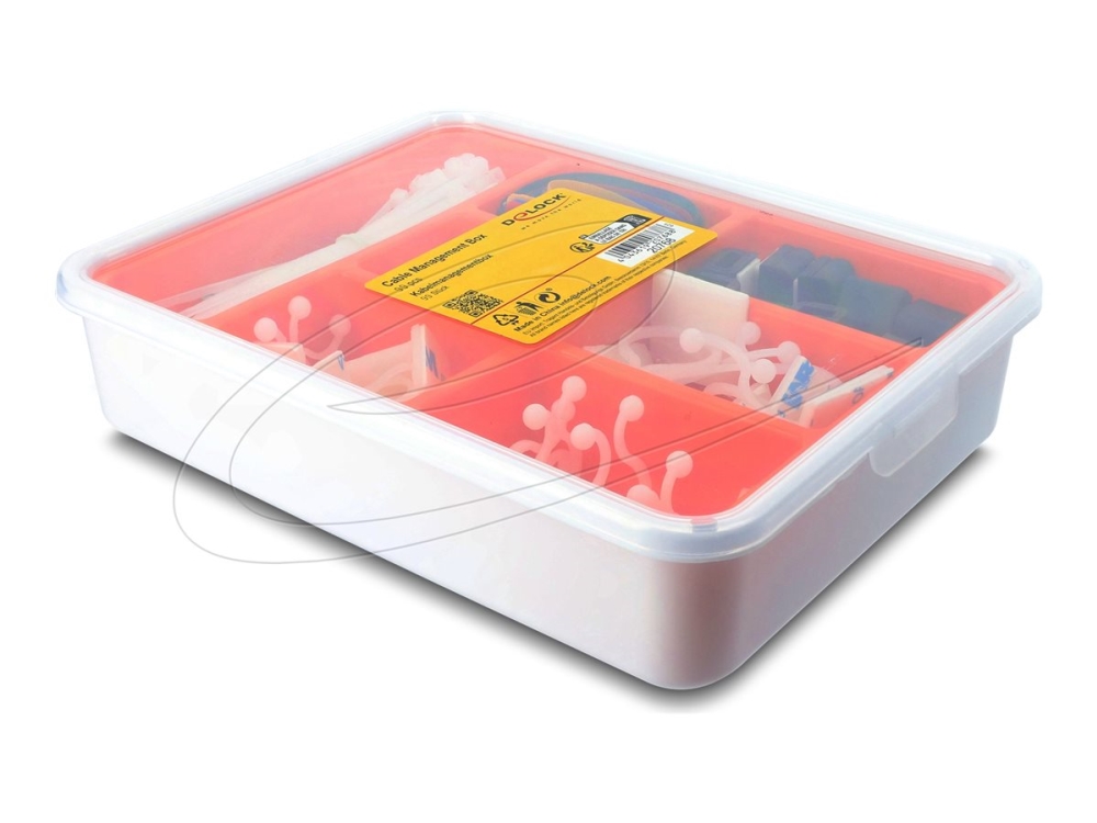 Delock Kabelmanagement Box Set 99-Teilig, Kabelgehäuse, Tisch/Bank, Nylon, Kunststoff, Orange, Transparent