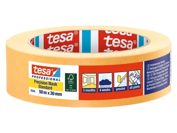 Tesa Professional 4344, Gewöhnliches Abdeckband, Papier, Orange, Metall, Kunststoff, Gummi, Holz, Universal, Universal