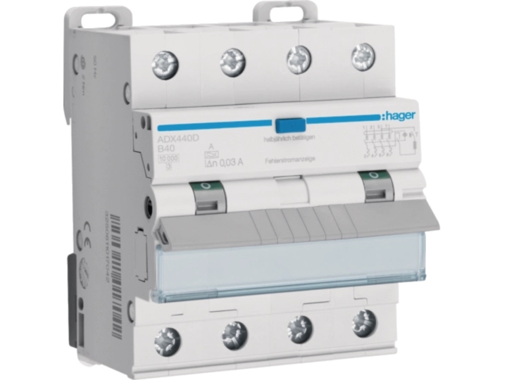 Hager Fehlerstrom-Leitungsschutzschalter 4P 10Ka B-40A 30Ma Typ A, 230 - 400 V