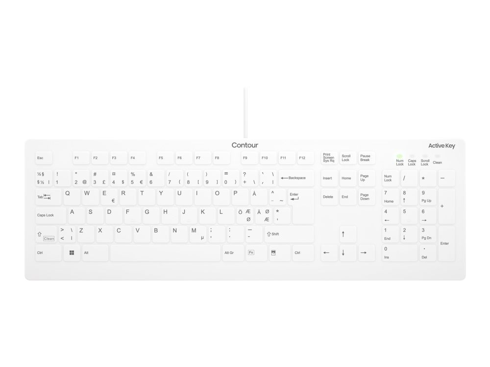 Contour Active Key QuickClean AK-C8112 - Tastatur - medicinsk, hygiejnisk design - 100% - full size - vaskbar - USB - QWERTY - Pan Nordic - hvid