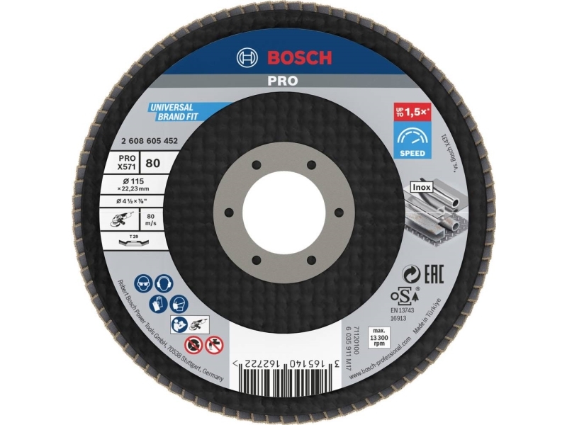 Bosch Accessories 2608605452 X571 Lamelslibeskive Diameter 115 Mm Borings-Diameter 22.33 Mm Kornstørrelse 80 Stål 1 Stk