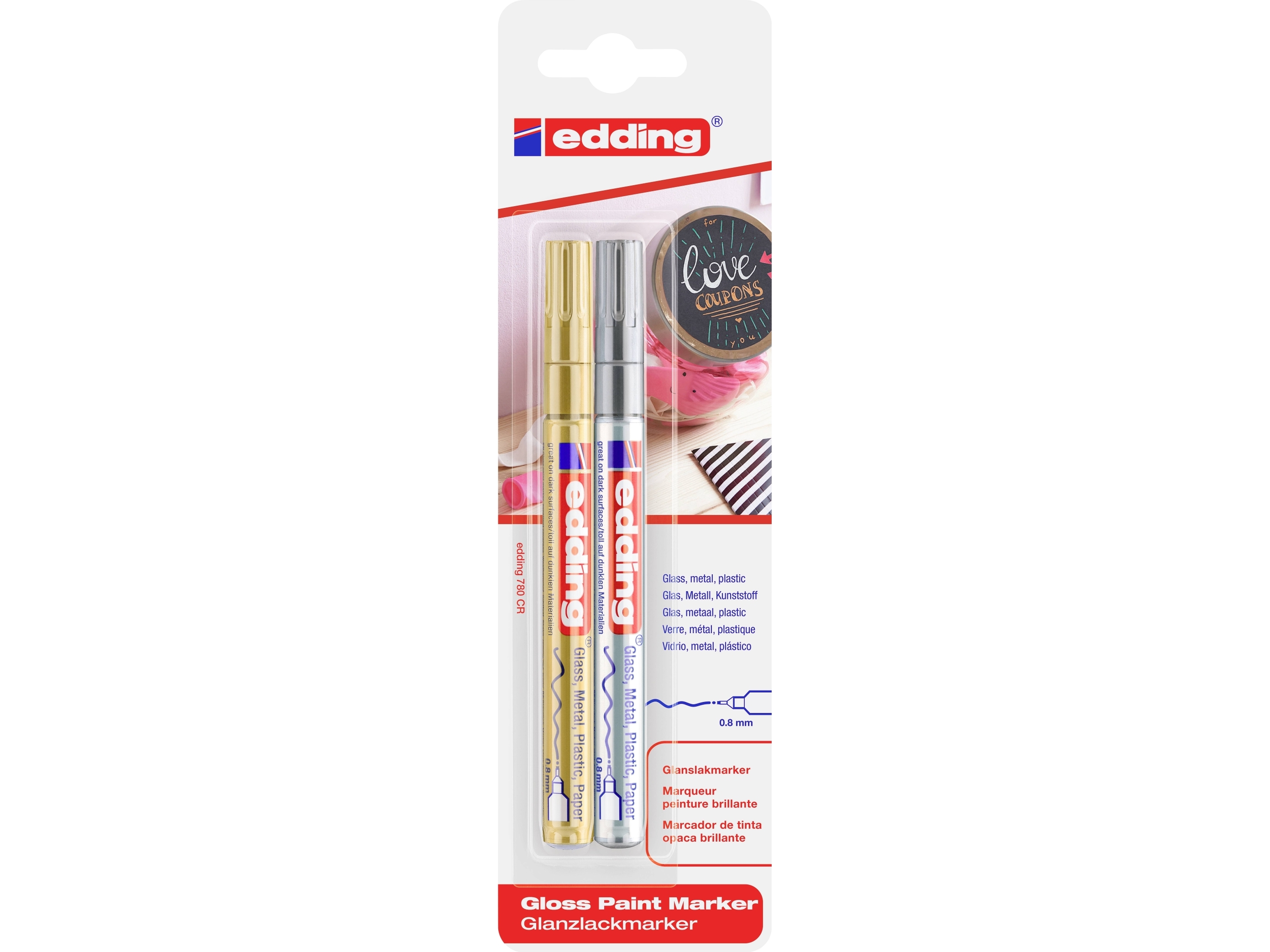 Edding 780 Paint - Marker - Permanent - Silber, Gold - Pigmenttusche - 0,8 Mm (2Er-Pack)