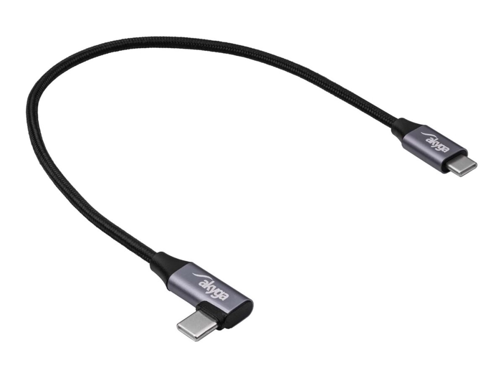 Akyga - USB-kabel - USB-C (hane) till USB-C (hane) högervinklad - USB 2.0 - 20 V - 3 A - 30 cm - Snabbladdning upp till 60 W - grå, svart