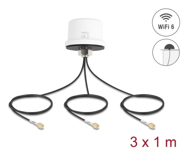 Delock 4G Mimo Dual Band Wifi 6 Antenna 2 X Sma + 1 X Rp-Sma Plug Ula100 1 M Screw Mounting Outdoor White, Mimo Retningsbestemt Antenne