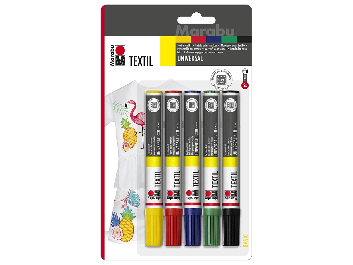 Marabu 0117000000080, Sort, Blå, Grøn, Rød, Gul, Forskellige farver, 5 farver, Rund, 2 mm, 4 mm