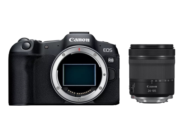 Canon EOS R8 + RF 24-105mm F4-7.1 IS STM, 24,2 MP, 6000 x 4000 pixel, CMOS, 4K Ultra HD, Berøringsskærm, Sort