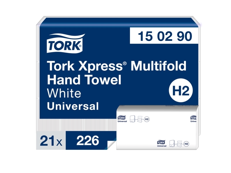 Håndklædeark Tork Xpress H2 Multifold 2-lag L25,5xB19,6xD8cm 100%genanvendt Hvid,21 pk x 226 stk x 1 ark/krt