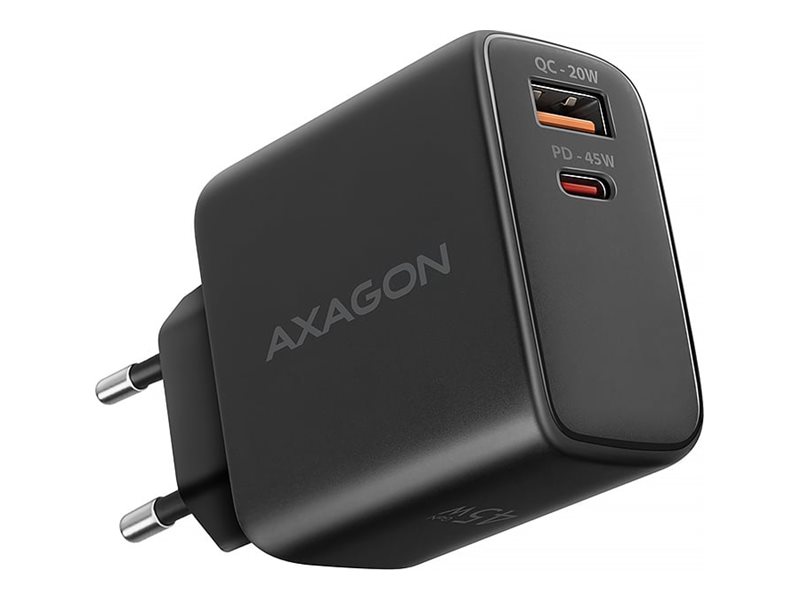AXAGON ACU-PQ45 - Strømforsyningsadapter - 45 Watt - 1.2 A - PD 2.0, PD 3.0, QC 2.0, QC 3.0, QC 4.0+, Huawei Fast Charge, SCP, PD/PPS, AFC, SFC, SFC 2.0, PE+, PE 2.0+ - 2 output-stikforbindelser (USB Type A, USB-C) - sort