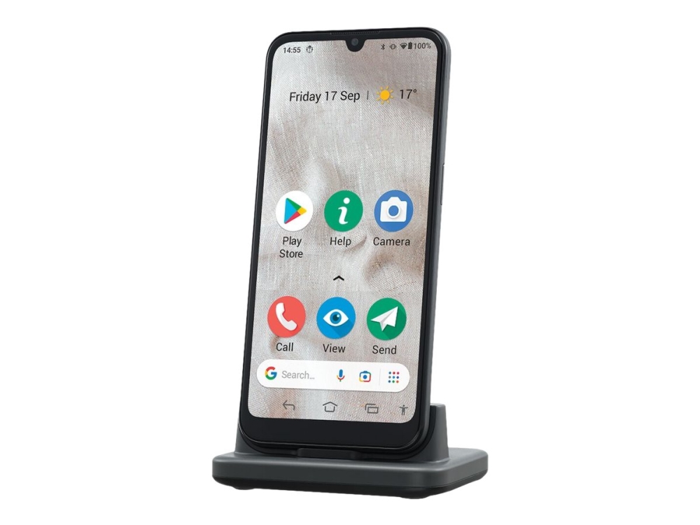 Doro 8100 Plus - 4G Smartphone - Ram 2 Gb / Intern Hukommelse 32 Gb - Microsd Slot - 6.1" - 1560 X 720 Pixels - 3X Bagkamera 13 Mp, 2 Mp, 2 Mp - Fron