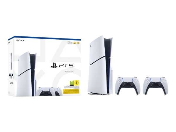 Sony PlayStation 5 Slim Disc Edition 1TB with 2 Dualsense Controller - White