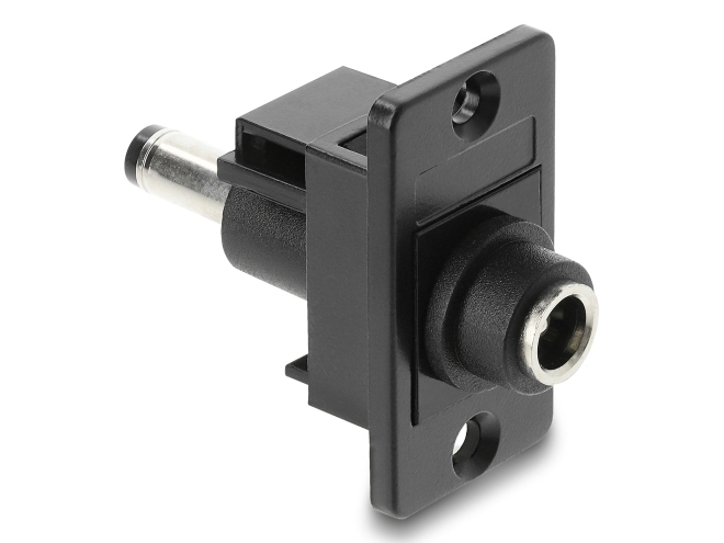 Delock Panel Mount Dc 5.5 X 2.1 Mm Female To Dc 5.5 X 2.1 Mm Male Black, Dc 5.5 X 2.1