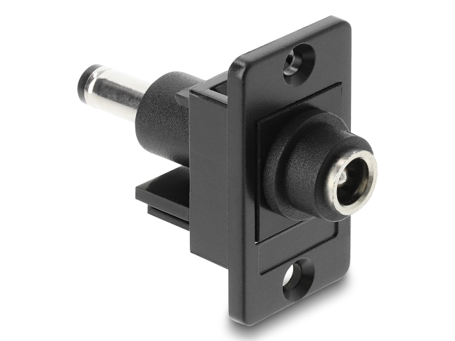 Delock Panel Mount Dc 5.5 X 2.5 Mm Female To Dc 5.5 X 2.1 Mm Male Black, Dc 5.5 X 2.5