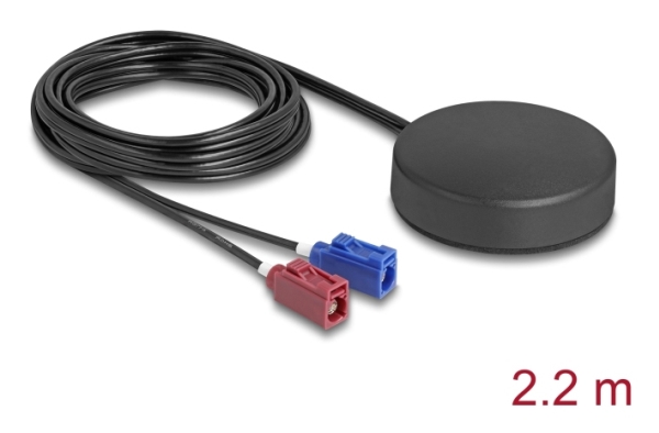 Delock 4G Gnss Antenna 1 X Fakra C + 1 X Fakra D Jack 2 Dbi / 28 Db 2.2 M Rg-174 Omnidirectional Roof Mount Black Outdoor, Omniretningsbestemt Antenn