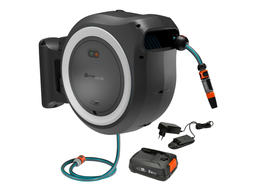 Gardena PowerRoll 40 meter sladdlös väggslangbox | Trädgården - Bevattning av trädgårdar - Trädgårdsslangar | GameStuff