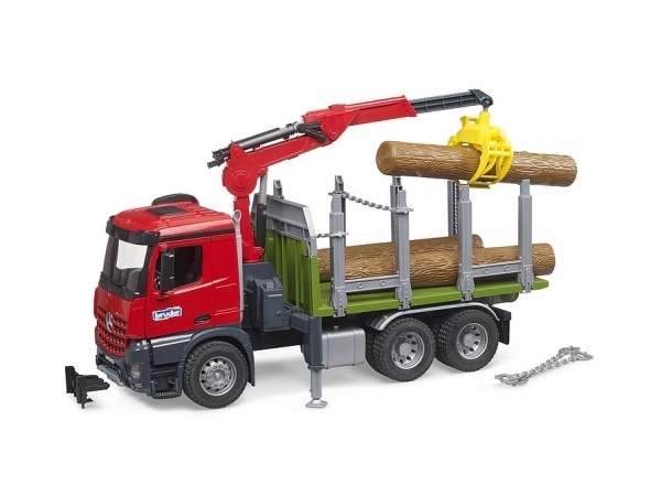 Bruder Mercedes-Benz Arocs Timber Truck With Loading Crane, Grab And 3 Trunks Toy