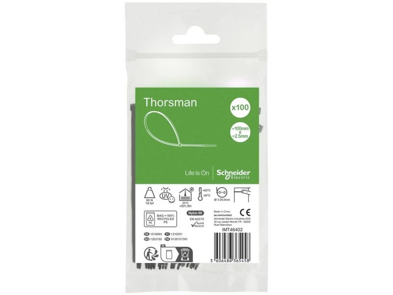 SCHNEIDER ELECTRIC Kabelbinder Thorsman 100x2.5mm Sort UV-bestandig 100 stk