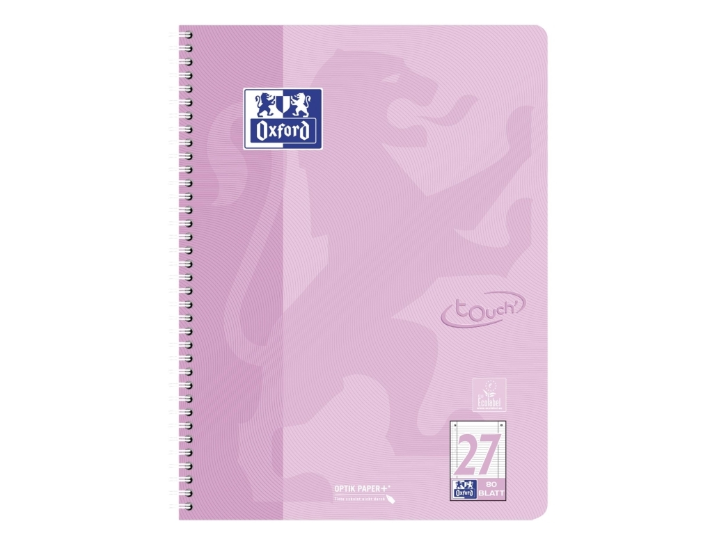 Oxford Touch, Forskellige Farver, 80 Ark, Linieret Papir, A4+, Spiral Indbinding, Dreng/Pige