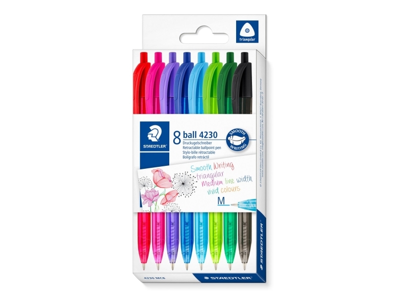 Staedtler Ball 4230, Clips, Clip-On Udtrækkelig Kuglepen, Genopfyldelig, Flerfarvet, 8 Stk, Mellem