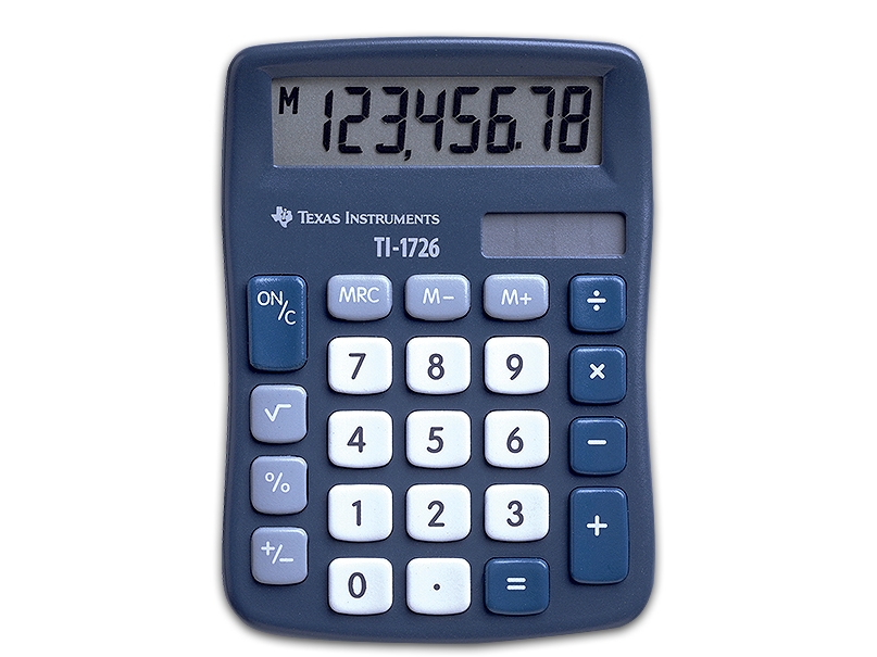 Texas Instruments TI-1726, Lomme, Basis, 8 cifre, 1 Linier, Batteri/Solar, Blå