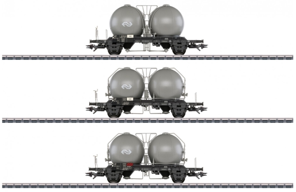 Märklin Type Uces And Ucs-Y Spherical Container Car Set, Silo-Containerwagen-Set, Montagesatz, Ho (1:87), 3 Dutch State Railways (Ns) Type Ucs And Us