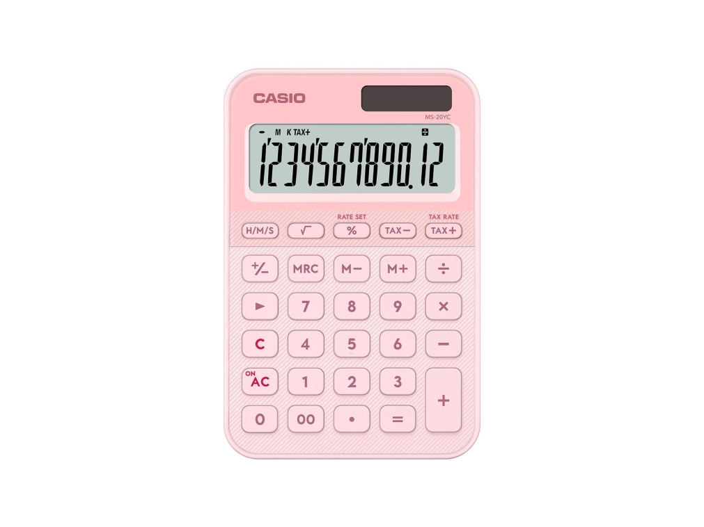 Casio Ms-20Yc, Desktop, Basic, 12 Digits, Battery/Solar, Light Pink