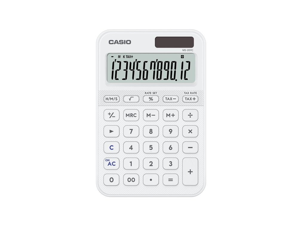 Casio MS-20YC, Työpöytä, Perus, 12 lukua, Akku/Aurinko, Valkoinen