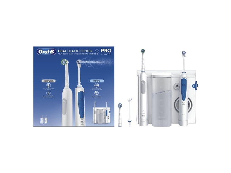 Oral-B Idropulsore Health Center, Aikuinen, Pyörivä/värähtelevä hammasharja, Sininen, Valkoinen, 2 min, 30 sek, Valkoinen, Pyöreä